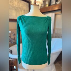 Anne Klein Green Ribbed boat Neck Sweater size small